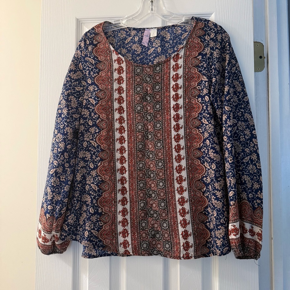 Floral Bohemian Blue and Red Women's Top